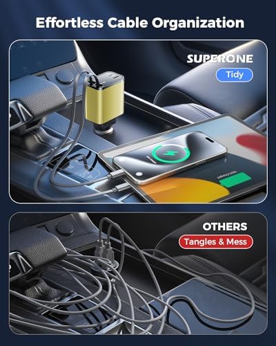 2025 SUPERONE 69 W Retractable Car Charger – Fast Charging Dual-Port Accessory for i Phone 16/15/14/13/12 & Samsung Devices, Tangle-Free Design, Ideal Gift for Men & Women, Essential Car Travel Companion