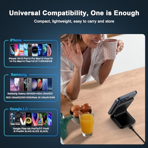 15 W Fast Wireless Charger Stand with QC 3.0 Adapter – Universal Compatibility for Samsung Galaxy S25 Edge, i Phone 16 Pro Max, Google Pixel 9, Sleek Design & Anti-Slip Stability for Effortless Charging Experience