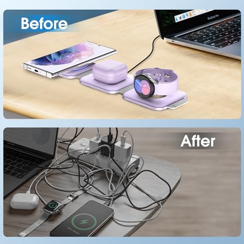 Portable Wireless Charging Station for Samsung Devices, Compact Foldable Charger for S25 Ultra/S24/Z Flip 6/5, Multi-Device Support for Galaxy Watch 8/7 & Buds Pro3/2 – Efficient Fast Charging Solution in Sleek White Design for Travelers and Professionals