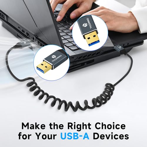 Retractable Coiled USB B to USB C Cable for High-Speed Data Transfer – 5 Gbps Compatibility with Mac, PC, Laptops, MIDI Keyboards, and DJ Controllers – Adjustable Length from 0.75 FT to 3.3 FT for Effortless Connectivity and Organization