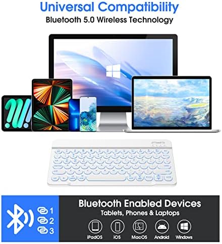 Ultra-Slim Universal Wireless Bluetooth Keyboard for i Pad, i Phone & Tablets – Multi-Device, Backlit Mini Design with 7-Color Options, Rechargeable & Portable for On-the-Go Efficiency