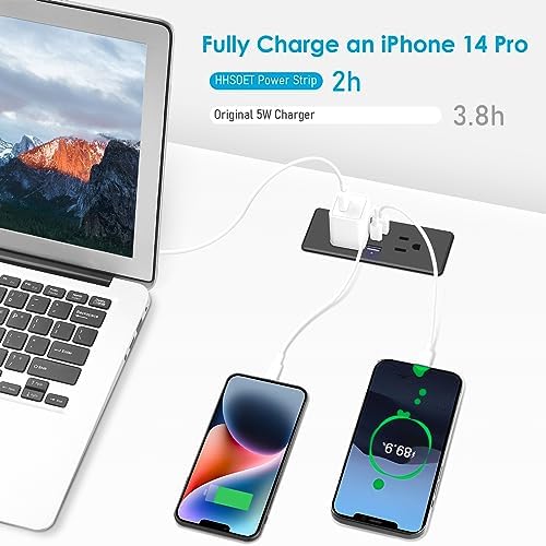 Transform Your Space with HHSOET 5-in-1 Recessed Power Strip – Flat Plug Design Featuring 20 W Fast Charging, 2 AC Outlets, 3 USB Ports (Including USB-C), and 6 ft Power Cord for Effortless Connectivity in Home Offices and Conference Rooms – Elevate Your Charging Efficiency and Aesthetic Appeal