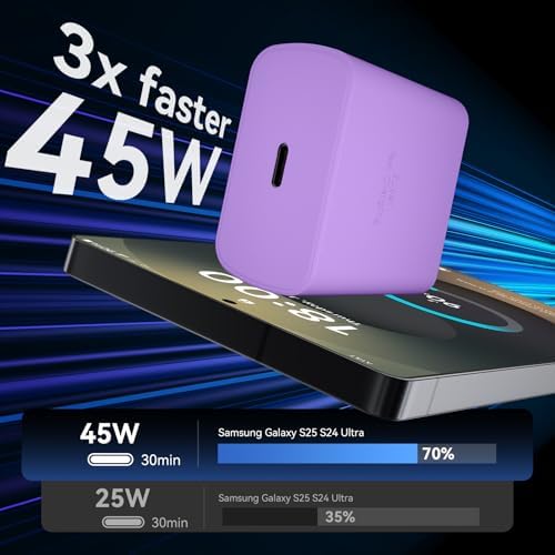 Super Fast 45 W Samsung USB-C Charger with 10 FT Pink Cable – Ultimate Charging Solution for Galaxy S25/S24/S23 Ultra, Stylish & Efficient Power Adapter for Quick Device Boosts and Enhanced Compatibility