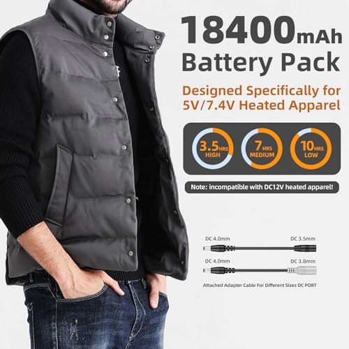Portable Heated Vest Battery Pack for ORORO & Venustas – Fast Charge Power Bank with LED Display & Dual Adapter Cables for Ultimate Compatibility and Performance in Cold Weather Gear