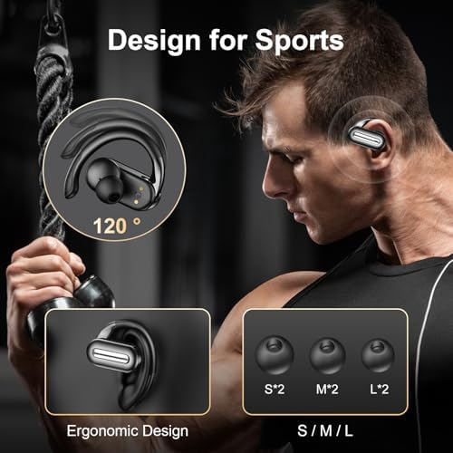 Vibe Haven Bluetooth 5.4 Sports Earbuds: Ultra-Lightweight IPX7 Waterproof Wireless Headphones with Secure Earhooks, Enhanced ENC Noise Cancellation for Superior Call Clarity – Ideal for Active Lifestyles, Intense Workouts, and Daily Commutes – Ergonomically Designed for Comfort and Unrivaled Sound Quality