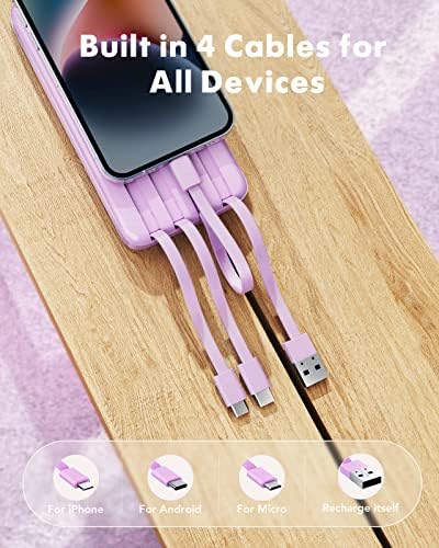 Sleek 10,000 m Ah Multi-Device Portable Charger with Built-In Cables – High-Speed 3 A Power Bank for i Phone, Samsung, Pixel, LG, Moto, i Pad – Ultimate Travel Essential with 6 Outputs for Effortless Charging on the Go