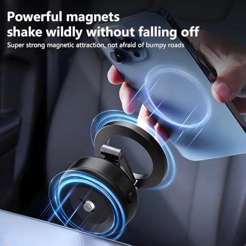 2025 Upgraded Magnetic Phone Holder for Car, 360 Rotatable Folding Vacuum Suction Phone Holder Stand for Dashboard, Windshield, Car, Gym, Car Cell Phone Holder for Android iPhone – Enhanced Compatibility and Speed