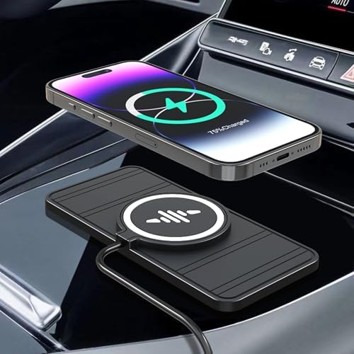LANSEMKU 15 W Fast Wireless Car Charger Pad – Custom Fit Qi Charging Station for i Phone 12-16 & Samsung S22/S23 – Trim-to-Fit Design for Effortless Vehicle Integration, No Interior Damage, 30 cm Cable for Optimal Placement – Elevate Your Drive with Seamless Power Delivery