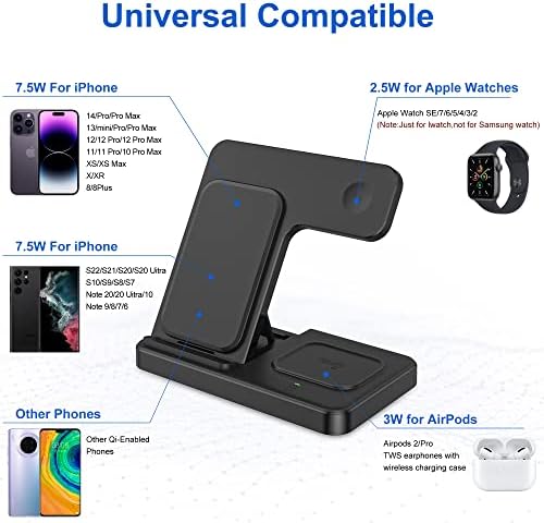 Revolutionize Your Device Charging with the Advanced 3-in-1 Foldable Wireless Charging Dock – High-Speed Charger for i Phone 14/13/12/11/Pro/Max/XS/XR/X/Plus, Apple Watch Series 7/6/5/4/3/2/SE, and Air Pods 3/2 (Adapter Included) – Compact, Travel-Ready Design for a Clutter-Free Lifestyle and Efficient Power Management