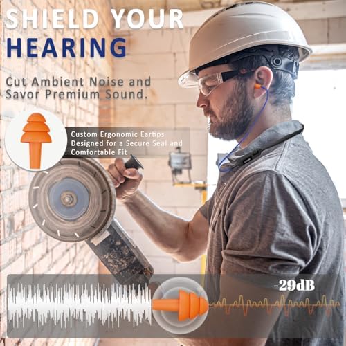 Cuzabe OSHA-Compliant Bluetooth Earplug Headphones – Wireless Neckband Earbuds with 29 d B Noise Isolation, 30-Hour Battery Life, and Custom Fit for Industrial Work Environments