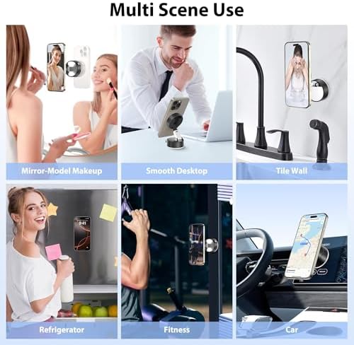 Magnetic Phone Stand Mount, 360-Degree Rotating Base, Phone Mount for 16/15/14/13/12/Gym/Shower/Car/Mirror – Enhanced Compatibility and Speed