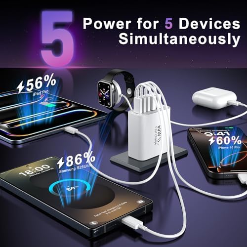 60 W Multi-Port USB C Charger Block – Rapid Charging Solution with 3 USB-C & 2 USB-A Ports for i Phone 16/15/14/13/12/11 Pro Max, i Pad, Galaxy, Pixel & More – Lightweight Dual-Pack for On-the-Go Power – Advanced Overcharge Protection & Durability for Safe Use