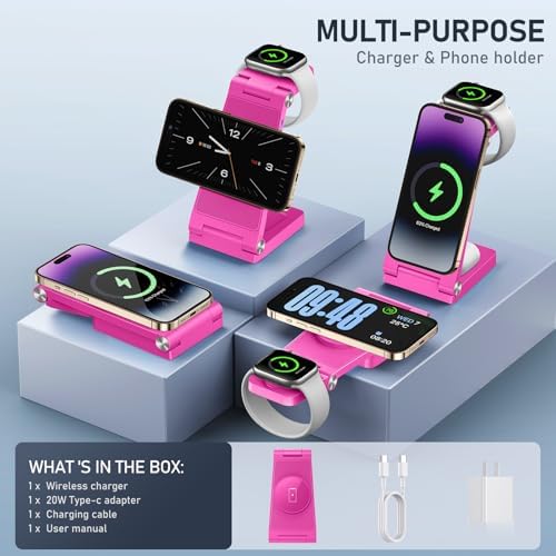 Innovative 3-in-1 Magnetic Wireless Charging Station – Premium Foldable Dock for i Phone 16/15/14/13/12, Apple Watch Ultra/Series 9-2, and Air Pods – Ultimate Travel-Friendly Power Hub with Superior Rapid Charging for Tech Savvy Professionals and On-the-Go Users