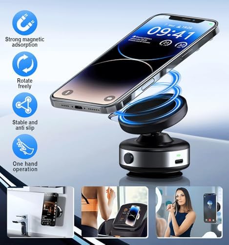 Wireless Charger Vacuum Magnetic Phone Holder for Magsafe – All-Metal,360 Rotatable Magnetic Car Mount for iPhone 16 Pro Max Plus/iPhone 15 14 13 12 Pro Max Plus – Enhanced Compatibility and Speed