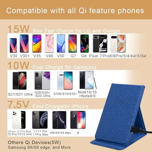 Innovative Foldable Wireless Charger & Phone Holder – 15 W Fast Charging Stand for i Phone 15/14/13/12 Pro/XS/8 Plus & Galaxy S23/S22/S21/Note 20 – Sleek Blue Design for Ultimate Portability and Style