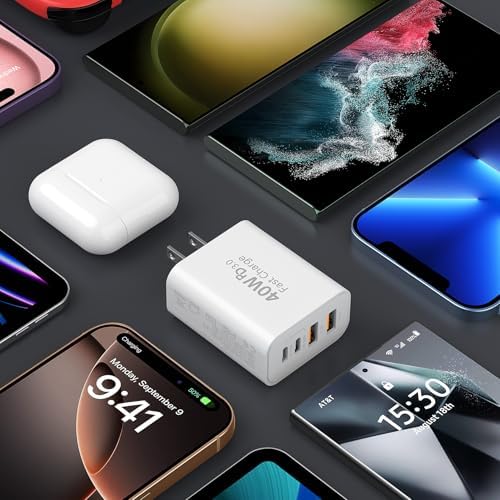 Ultimate 40 W Multiport USB-C Fast Charger – High-Efficiency 4-Port Power Adapter with Quick Charge 3.0 & Power Delivery for Super-Fast Device Charging – Sleek, Portable Design Perfect for Travel – Convenient 2-Pack for Enhanced Versatility and Easy Charging on the Go