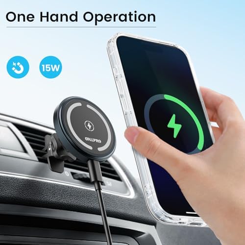 OHLPRO Mag Safe Car Charger Mount for i Phone 16/15/14/13 Pro Max – 15 W Fast Charging Phone Holder with 360° Rotation, Secure Adhesive Base for Tesla and Other Vehicles, Ultimate Magnetic Car Accessory for Safe Driving and Hands-Free Navigation – Perfect Gift for Tech Enthusiasts and Road Warriors