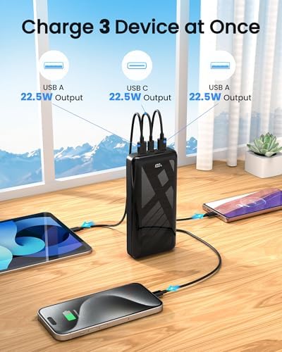 High-Capacity 50,000 m Ah Portable Charger Power Bank – 22.5 W Fast Charging Battery Pack with USB-C Quick Charge, 3 Outputs & 2 Inputs, LED Display for i Phone 16/15/14/13, Samsung & Android Devices – Ultimate Travel Companion for All-Day Power