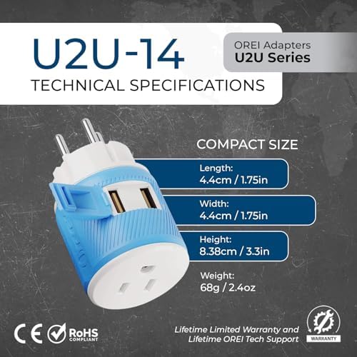 OREI Switzerland Travel Plug Adapter with Dual USB Ports – Ultimate Type J Charging Solution for USA Devices – Fast, Efficient Power for i Phones, Laptops, Tablets & More – Essential Travel Accessory for Hassle-Free Connectivity