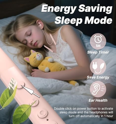 Experience Ultimate Comfort with Hmusic HS88 Wireless Bluetooth Neckband Headphones – Premium Noise-Cancelling Earbuds for Sleep, Yoga, and Travel – Soft Silicone Earplugs with -30 d B Sound Isolation, 12-Hour Playtime & Timer for Side Sleepers in Elegant Pink
