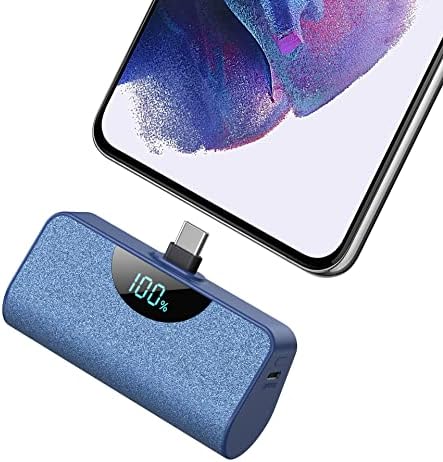Ultra-Compact 5200 m Ah USB-C Power Bank with LCD Display – Fast-Charging Portable Charger for i Phone 15, Samsung, Google Pixel & Android Devices – Stylish Purple Battery Pack for On-the-Go Power Solutions