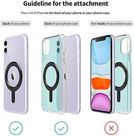 Sinjimoru for MagSafe Sticker, Magnetic Ring for Phone Case, Adaptor for MagSafe Magnet, 1000g Magnet Strength, Wireless Charging, M-Plate Black – Enhanced Compatibility and Speed