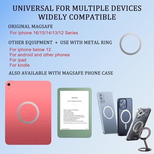 Maximize Your Mobile Efficiency with the Magsafe Double-Ring Magnetic Phone Holder Grip – Universal Compatibility for i Phone, i Pad, and Kindle, Ideal for Car, Gym, Kitchen, and Office Use, Complete with Silicone Storage Bag and Four Versatile Metal Rings – Durable Black Finish for Everyday Convenience