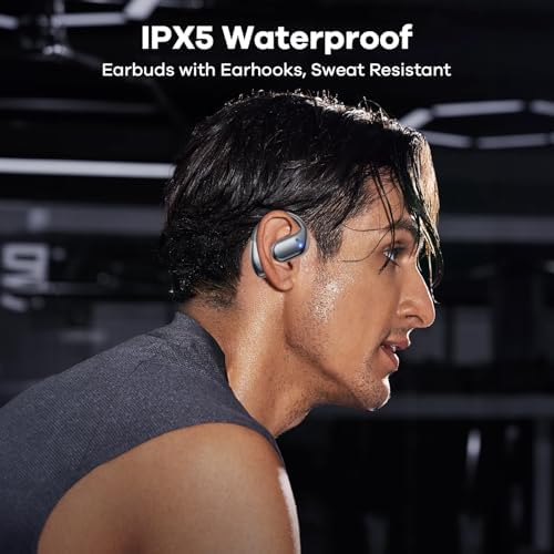 Revolutionize Your Workout with Ultra-Lightweight Open Ear Bluetooth Sport Earbuds – 60-Hour Playtime, Immersive 8 D Sound, and Smart LED Display – Ergonomic Over-Ear Design with Secure Earhooks and Built-in Mic for Comfort and Safety During Running and Daily Activities in Vibrant Light Yellow