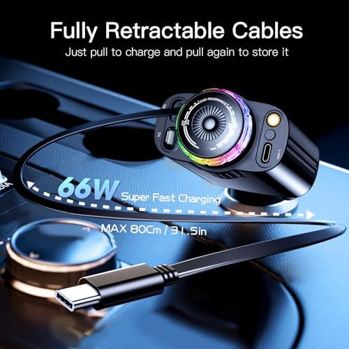 ORDA Starlight Retractable Car Charger & Essential Oil Diffuser – Fast USB-C Charging for i Phone 16/Pro Max/15/14/13/12/11, Samsung Galaxy S24/S23/S22/S21, Google Pixel – Dual Functionality for a Relaxing Drive with Aromatherapy Benefits