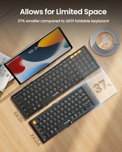 Proto Arc Portable Bluetooth Foldable Keyboard – Travel-Friendly Compact Design with PU Leather Cover for i Pad, i Phone, and Tablets – Rechargeable Wireless Mini Keyboard for Effortless Typing on the Go – Gray