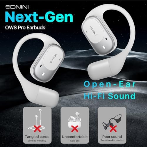 Open Ear Wireless Bluetooth Earbuds – 40 Hours of Playtime, IPX5 Waterproof Sports Headphones with Smart Power Display, Enhanced Call Clarity, Secure Fit for Active Lifestyles, Perfect for Running and Outdoor Activities