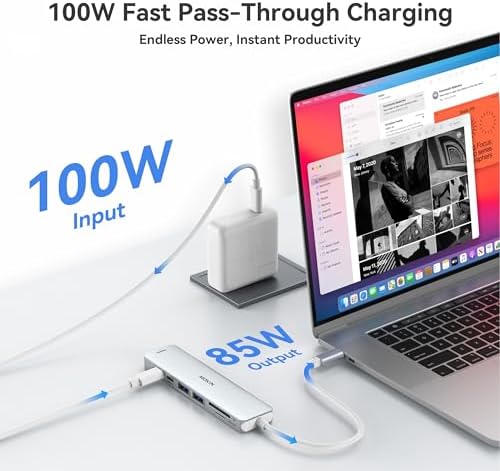 Transform Your Mac Book Pro/Air into a Powerhouse: MOKi N 7-in-1 USB C Hub HDMI Adapter with 4 K Support, Dual Card Readers, and Rapid 5 Gbps Data Transfer – Ideal for Dell XPS and Lenovo Think Pad Users!