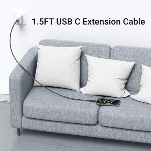 Innovative L-Shaped USB C Extension Cable (2 Pack, 6.6 Ft) – 240 W Power Delivery, 40 Gbps High-Speed Data Transfer, Durable Nylon Braided Design for i Phone 16, i Pad, Mac Book & Mag Safe – Optimal Flexibility for Tightly Spaced Connections