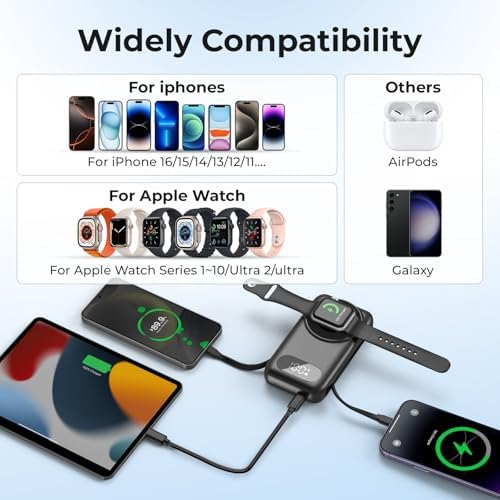 High-Capacity 26800 m Ah Magnetic Power Bank – Versatile 6-in-1 Wireless Charger for i Phone 16/15/14/13/12, Samsung & Android Devices – Built-in Cables, i Watch Compatibility, and Ultra-Fast Charging in Sleek Black Design for On-the-Go Convenience
