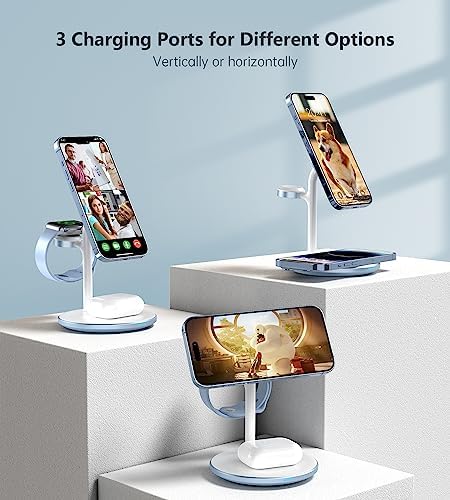 Sleek Yellow Wood Grain 3-in-1 Wireless Charging Station for Apple Devices – Fast 15 W Mag-Safe Charger with QC 3.0 Adapter for i Phone 16/15/14/13/12, Apple Watch Ultra/S9/8, and Air Pods – Elevate Your Workspace with Ultimate Compatibility and Modern Aesthetics, Perfect for Streamlined Charging Solutions