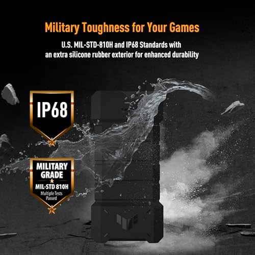 ASUS TUF Gaming A1 External M.2 NVMe SATA PCIe SSD Enclosure – Ultra-Fast USB-C Storage Solution with M.2 Q-Latch, IP68 Waterproof & Dustproof Design, Perfect for PS5 and Xbox Gamers, Enhanced Drop Resistance, Sleek Black Finish for Optimal Performance and Reliability