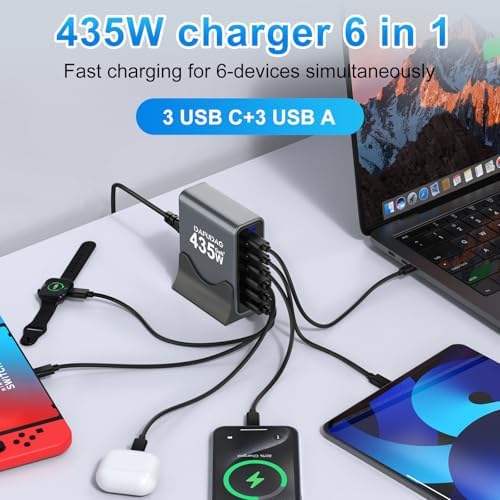 Revolutionize Your Charging Setup with the 435 W USB-C Ga N Charger: 140 W 6-Port Power Hub Designed for Mac Book Pro/Air, i Phone 16/15/14/13/12/11, Samsung Galaxy S24/S23, Tablets, and Gaming Consoles – Unmatched Speed, Smart Power Distribution, and Versatile Compatibility for Home, Office, and Travel