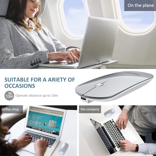 FENIFOX Slim Mini Bluetooth Mouse – Rechargeable Wireless Mouse for Laptops, PCs & Tablets – Ultra-Portable, Whisper-Quiet Design for Enhanced Focus – Perfect for Android & Windows XP Users