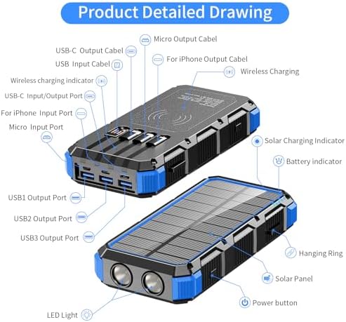 Ultimate 49,800 m Ah Solar Power Bank – Wireless Fast Charging with QC 3.0, 8 Outputs & 4 Inputs, Emergency SOS Flashlight – Durable Outdoor Charger for All Mobile Devices in Bold Orange – Ideal for Camping, Hiking & Travel