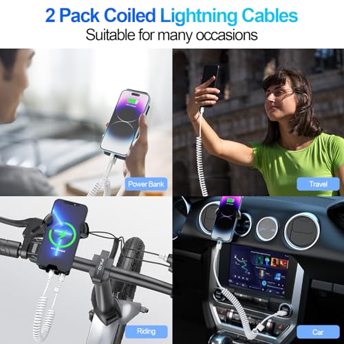 Stylish 3 FT Pink Coiled i Phone Charger 2-Pack – MFi Certified USB to Lightning Cable for Apple Car Play – Fast Charging, Tangle-Free, Trendy Design for Home & On-the-Go Power Solutions
