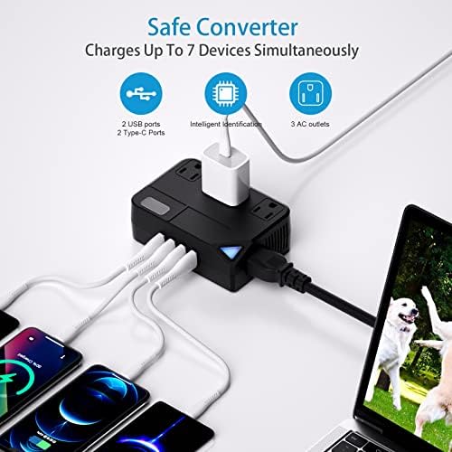 Global Travel Power Adapter – 250 W Voltage Converter from 220 V to 110 V with 4 Fast-Charging USB Ports – Compact, Durable Design for Effortless International Connectivity and Device Protection