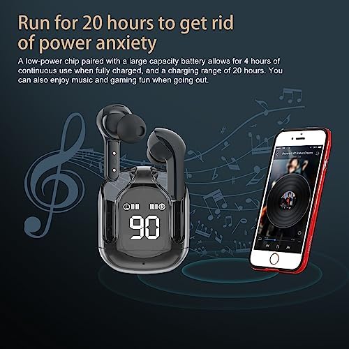 Crystal Bluetooth Wireless Earbuds with Noise Reduction – Mini True Wireless Gaming Headset Featuring Bluetooth 5.2 and Multipoint Pairing for Enhanced Audio Experience – Stylish Transparent Design for Music and Gaming Enthusiasts