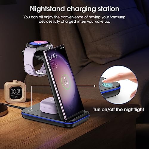 Fast Wireless Charging Station for Samsung Galaxy Devices – Multi-Device Charger for Galaxy S25 Ultra, S24, S23+, Z Flip 6/5, Fold 6/5, and Galaxy Watch 8/7/Pro/Active 2 – Sleek White Design for Effortless Organization and Speed – Perfect for Home and Office Use – Compatible with Galaxy Buds3/2 Pro for Ultimate Convenience