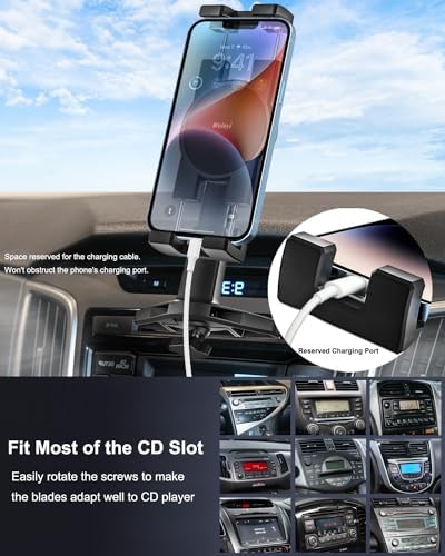 Universal Adjustable CD Slot Phone Holder for Cars – Sturdy Smartphone Mount for i Phone & Android – Ultimate Navigation Support with 360-Degree Rotation and Height Customization for 4.7-6.9” Devices – Effortless Installation and Enhanced Road Safety