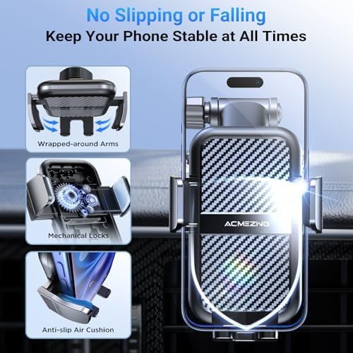 Ultimate 3-in-1 Car Phone Holder with 122+ LBS Suction Power & Adjustable Clamp for Stability – 360° Rotatable Dashboard & Vent Mount for All Smartphones – Effortless Installation & Enhanced Driving Safety in Sleek Black Design