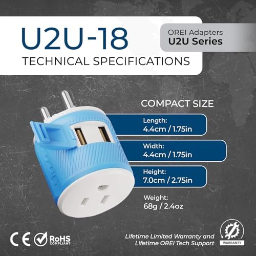 OREI Switzerland Travel Plug Adapter with Dual USB Ports – Ultimate Type J Charging Solution for USA Devices – Fast, Efficient Power for i Phones, Laptops, Tablets & More – Essential Travel Accessory for Hassle-Free Connectivity