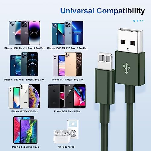 Premium 3-Pack Apple MFi Certified Lightning to USB Charger Cables – 6 FT Durable Fast Charging Cords for i Phone 13/12/11/11 Pro/11 Max/X/XS/XR/XS Max/8/7/6 – Enhanced Performance and Extended Reach for Seamless Device Connectivity