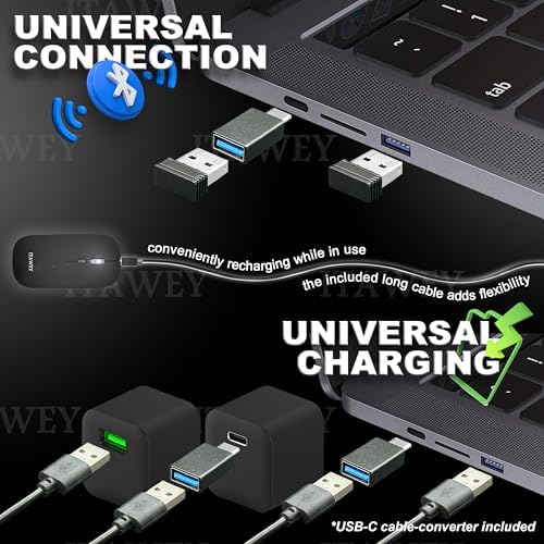 Ultimate Wireless Mouse & Pad Set – Quiet Rechargeable Bluetooth 5.2 & USB 2.4 G Dual Connectivity, 1600 DPI Precision, Compact Design for Laptops & Tablets – Enhance Your Workspace with Seamless Navigation and Productivity