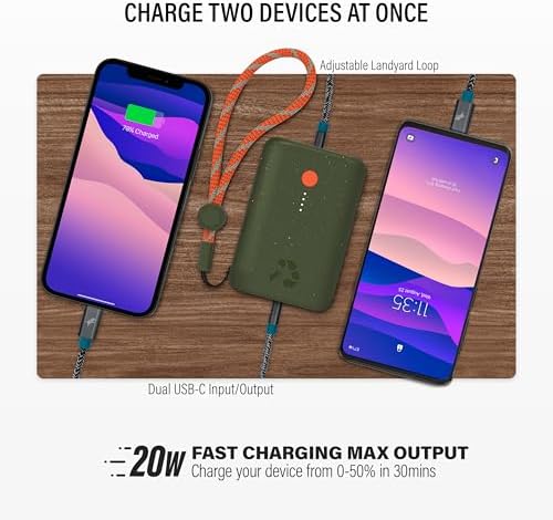 Ultimate Champ 10,000 m Ah Portable Charger – Dual USB-C Power Bank with 20 W Fast Charging for i Phone, Laptops, Tablets & More – Travel Essential with Included Cable for Enhanced Device Compatibility and Performance