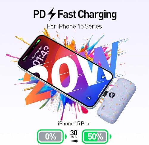 Compact i WALK 4,800 m Ah Portable Charger – High-Speed 18 W PD Power Bank with Built-in USB-C for Seamless Charging of i Phone 15/16/Pro/Max & Samsung Galaxy S25/S24/S23 – Ideal Travel Companion for On-the-Go Power Solutions